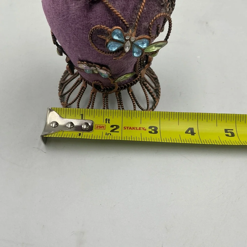Vintage Style Purple Velvet Copper Filigree Hand Mirror and Vanity Cup Set